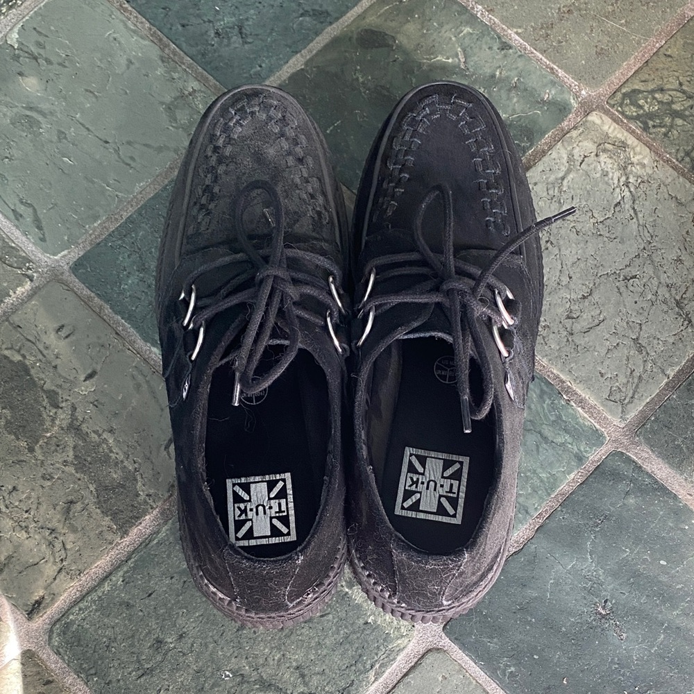T.U.K Black Suede Woven Creeper Loafers